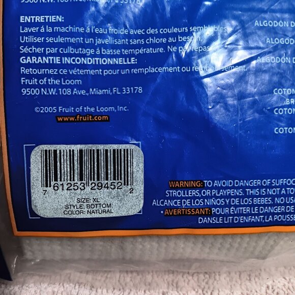 THERMAL BOTTOM XL FRUIT OF THE LOOM 1 MENS White WAFFLE 2005 VTG NEW - Picture 3 of 4